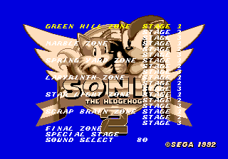 Коды для игры Sonic 2 Beta 1